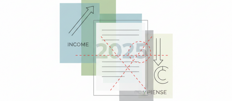Αφαιρετικό minimal γραφιστικό με θέμα τιμολόγια, έσοδα-έξοδα και οικονομική διαχείριση για χρήση 2025, χωρίς γράμματα ή λογότυπα.